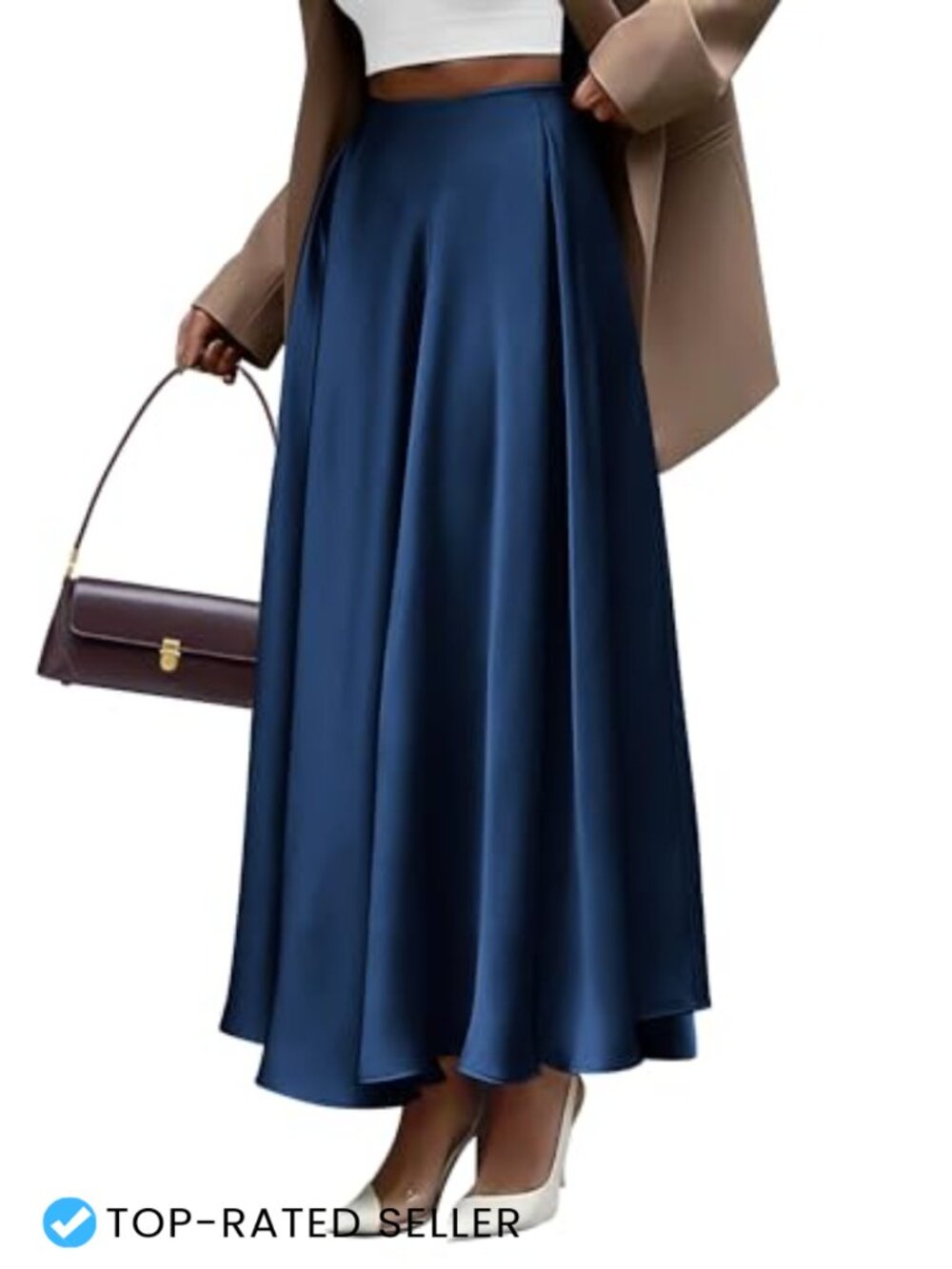 Satin Maxi Skirt High Waist A-Line Flowy Pleated Long Formal Cocktail Party